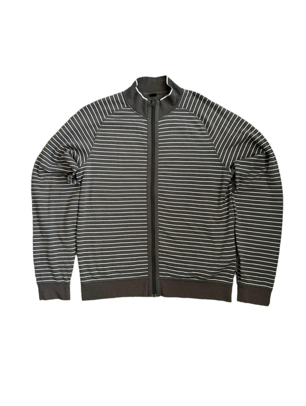 Hugo Boss Brown White Striped Full Zip Long Sleeve Jacket Size Large